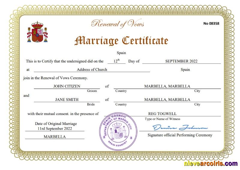 Spain marriage certificate